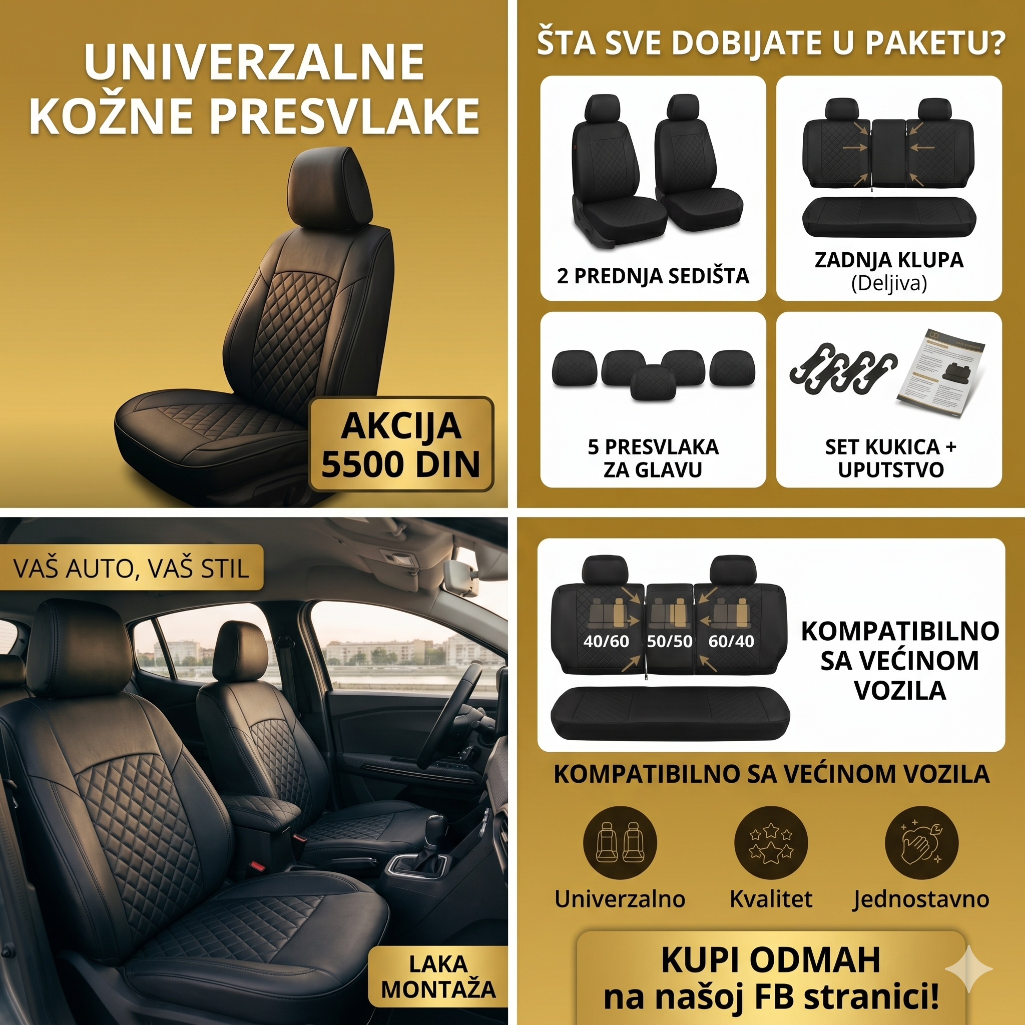 Premium Kožne Presvlake za Auto